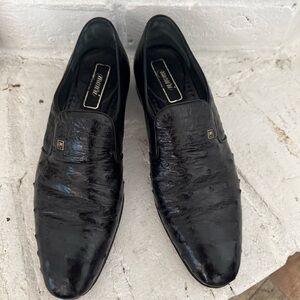 Mauri Black Ostrich Leather Dress Shoes | 11.5